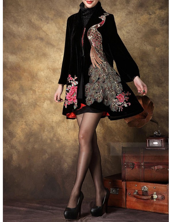 S-5XL Elegant Women Peacock Embroidery Coats