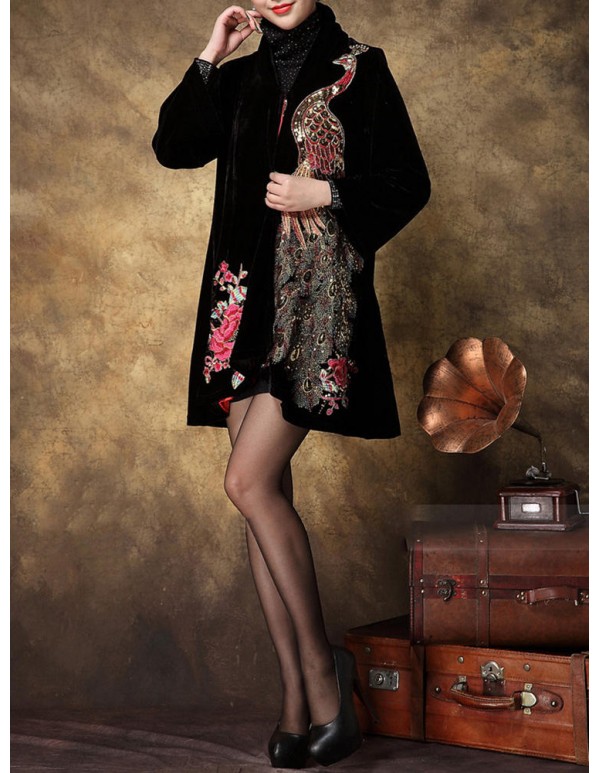 S-5XL Elegant Women Peacock Embroidery Coats