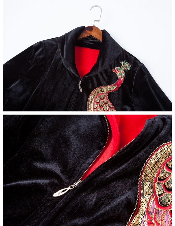 S-5XL Elegant Women Peacock Embroidery Coats