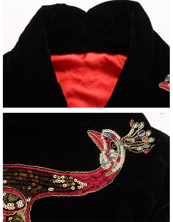 S-5XL Elegant Women Peacock Embroidery Coats