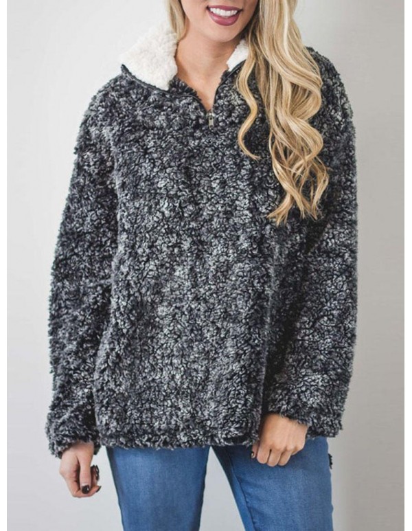 S-5XL Casual Women Stand Collar Zipper Sweatshirts