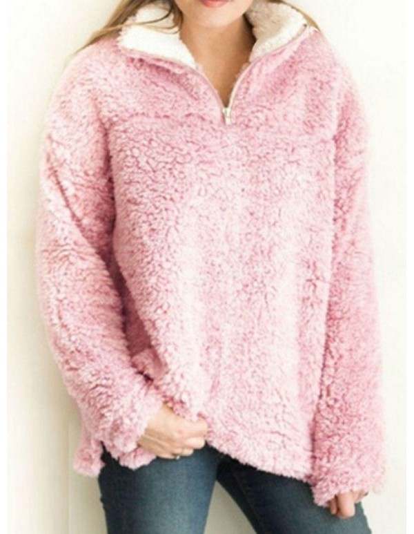 S-5XL Casual Women Stand Collar Zipper Sweatshirts