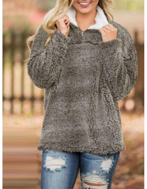 S-5XL Casual Women Stand Collar Zipper Sweatshirts