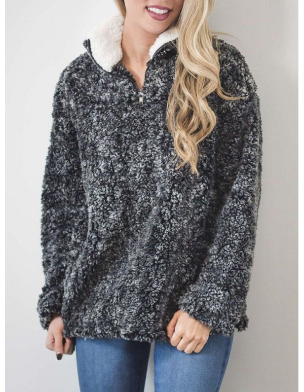 S-5XL Casual Women Stand Collar Zipper Sweatshirts