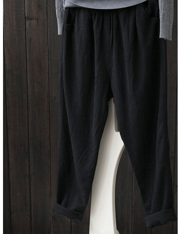 S-5XL Casual Women Pure Color Cotton Pants