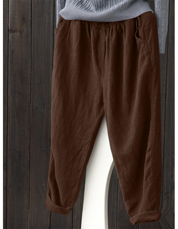 S-5XL Casual Women Pure Color Cotton Pants