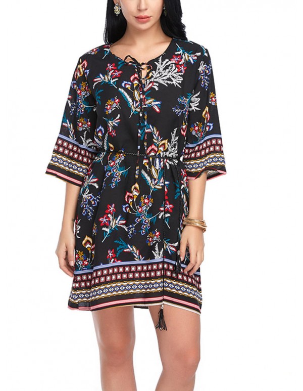 Bohemia Women Half Sleeve Floral Dress
