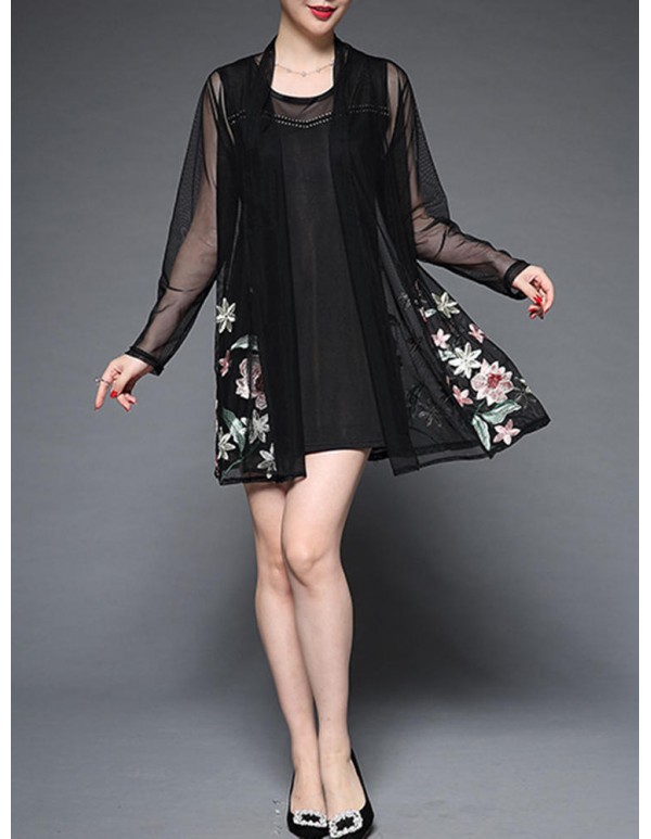 Plus Size Elegant Women Flowers Dress and Cardigan
