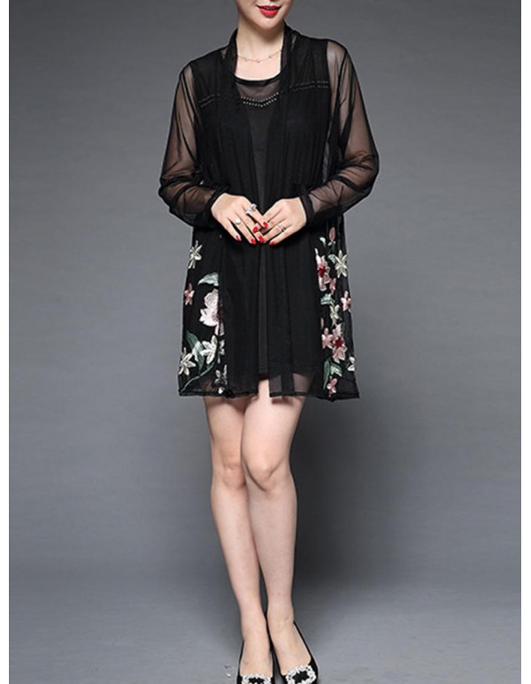 Plus Size Elegant Women Flowers Dress and Cardigan