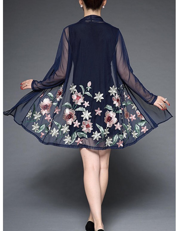 Plus Size Elegant Women Flowers Dress and Cardigan