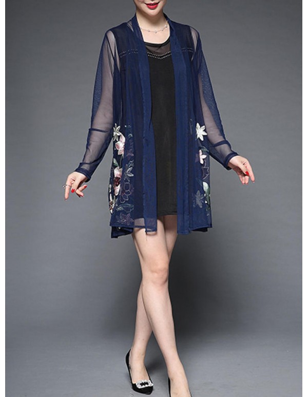 Plus Size Elegant Women Flowers Dress and Cardigan