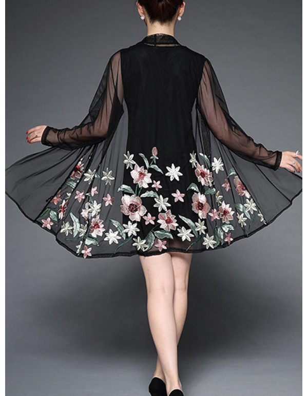 Plus Size Elegant Women Flowers Dress and Cardigan