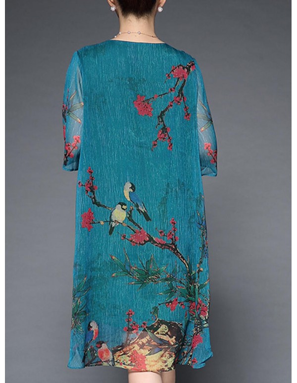Plus Size Elegant Women Chiffon Floral Dress