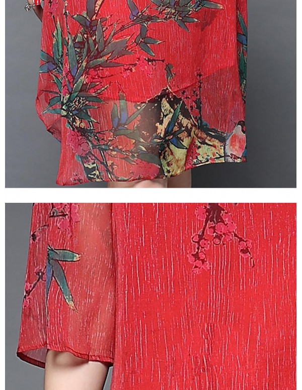 Plus Size Elegant Women Chiffon Floral Dress