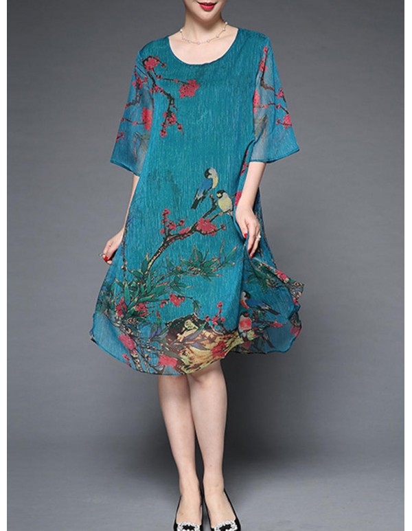Plus Size Elegant Women Chiffon Floral Dress