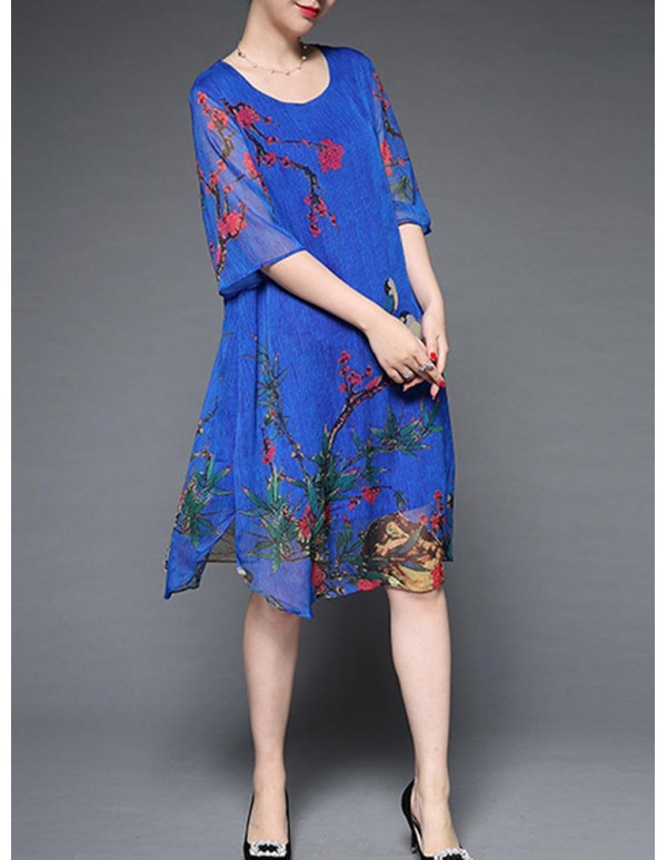 Plus Size Elegant Women Chiffon Floral Dress