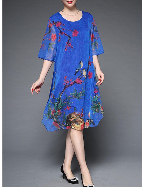 Plus Size Elegant Women Chiffon Floral Dress