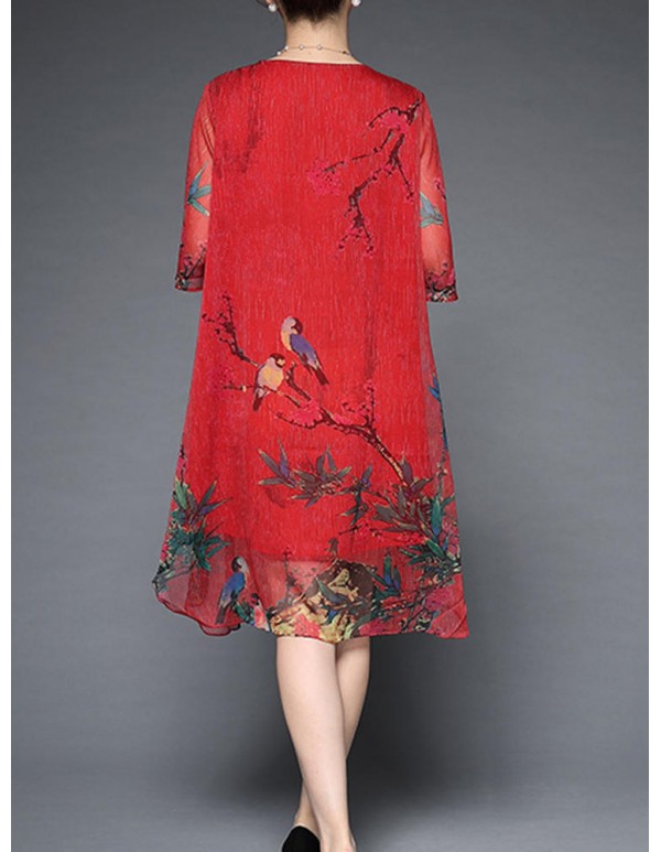 Plus Size Elegant Women Chiffon Floral Dress