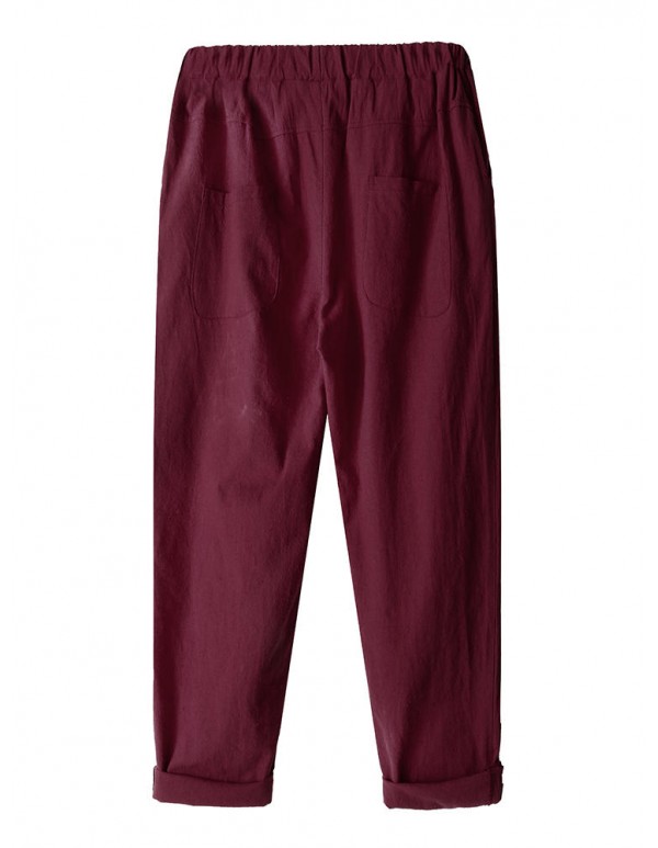 Casual Women Pockets Straight Elastic Waist Harem Pants