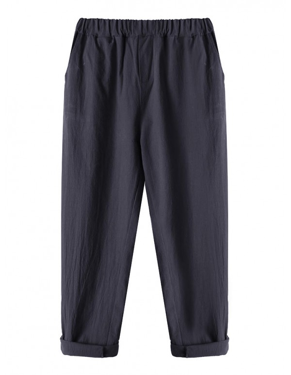 Casual Women Pockets Straight Elastic Waist Harem Pants
