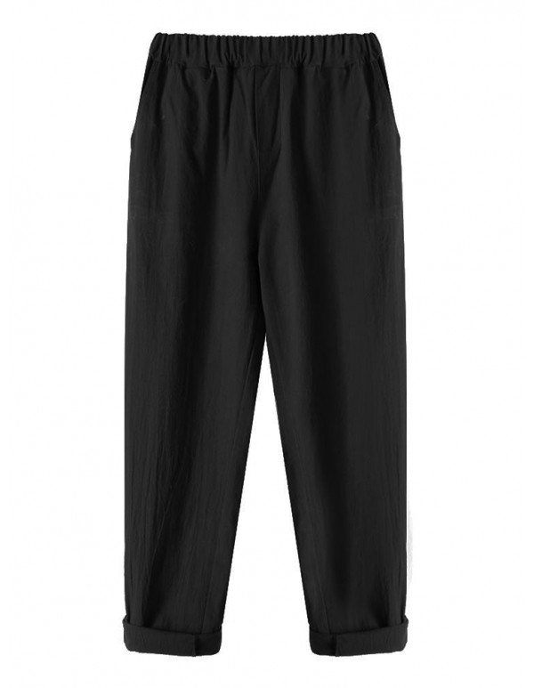 Casual Women Pockets Straight Elastic Waist Harem Pants