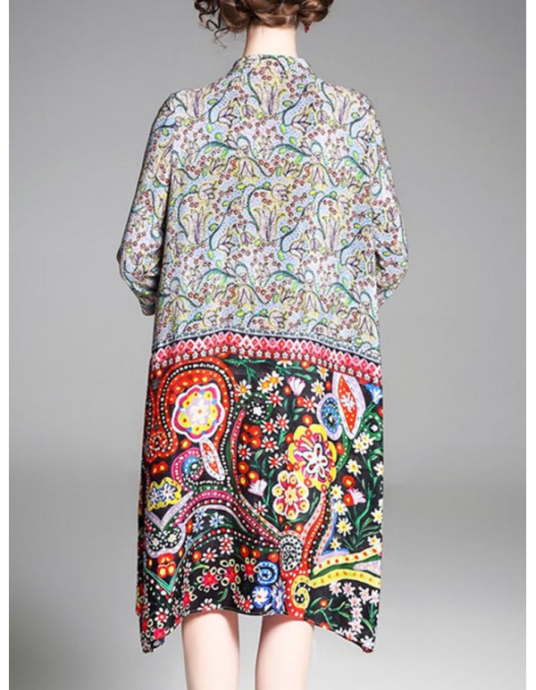 Women Plus Size Floral Print Three Quarter Sleeve Summer Dress