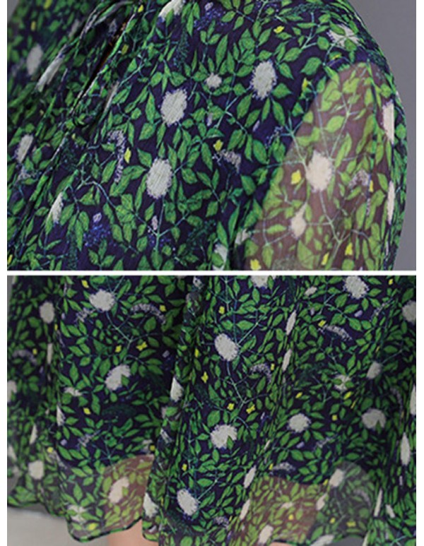 Women Floral Print Stand Collar A-Line Maxi Beach Dress