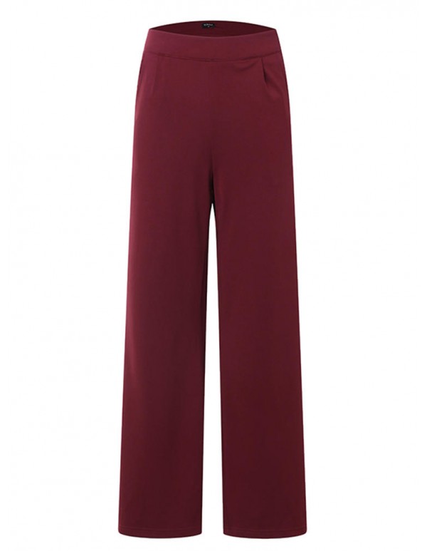 Women Plus Size Work Style Solid Color High Waisted Wide Leg Pants