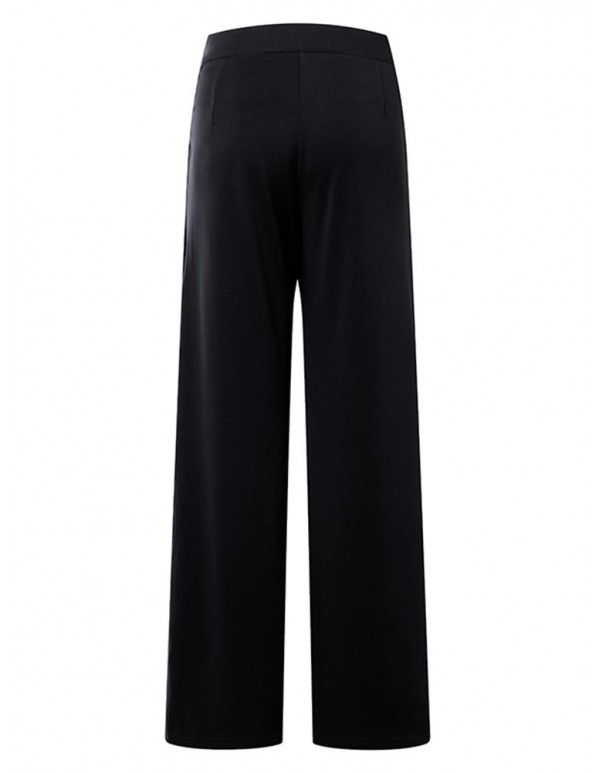 Women Plus Size Work Style Solid Color High Waisted Wide Leg Pants