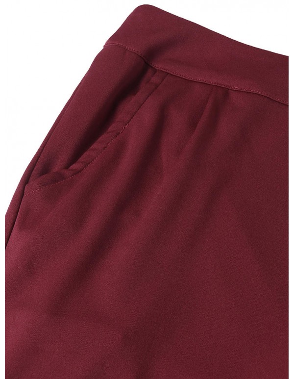 Women Plus Size Work Style Solid Color High Waisted Wide Leg Pants