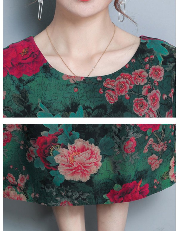 Plus Size Vintage Floral Print Pocket Dress