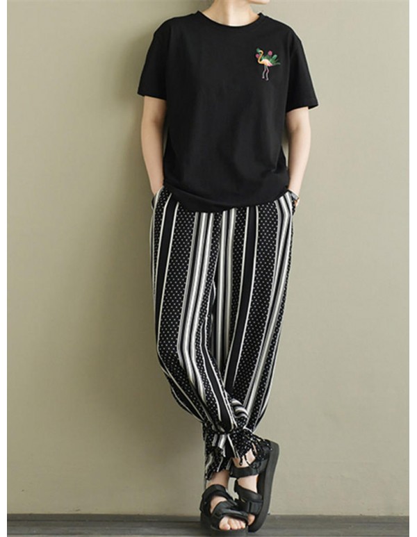 Plus Size Fashion Polka Dot Striped Harem Pants with Pockets