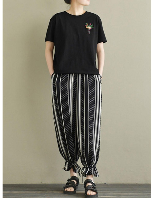 Plus Size Fashion Polka Dot Striped Harem Pants with Pockets