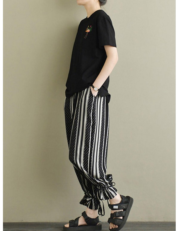 Plus Size Fashion Polka Dot Striped Harem Pants with Pockets