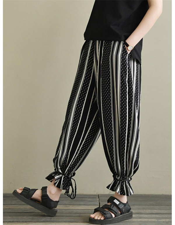 Plus Size Fashion Polka Dot Striped Harem Pants with Pockets