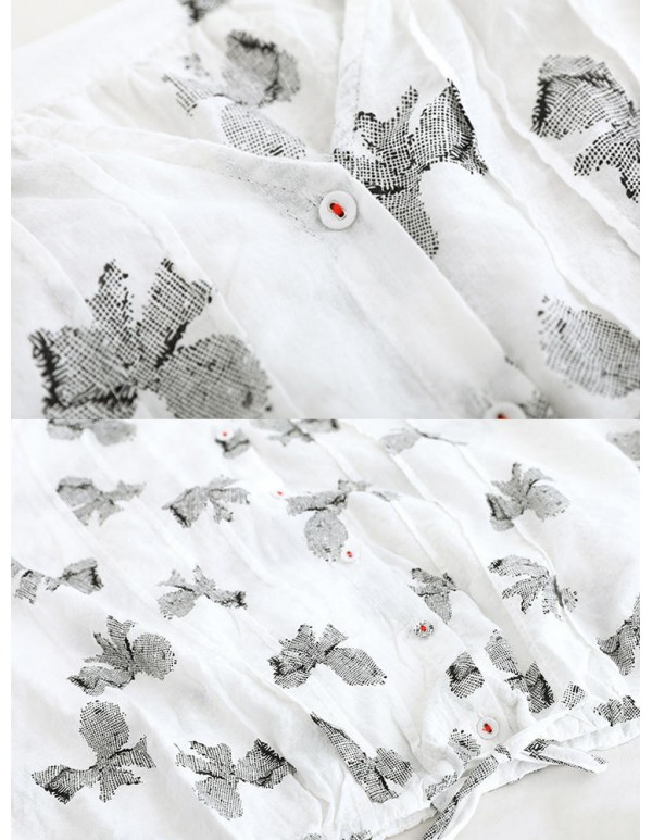 Women Butterfly Print V-neck Long Sleeves Blouse