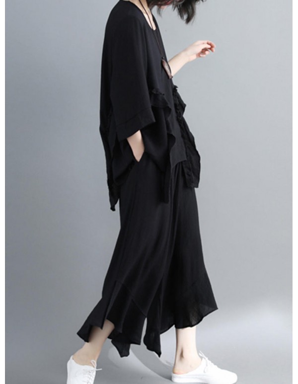 Women Fashion Ruffles Blouse and Pants Suit