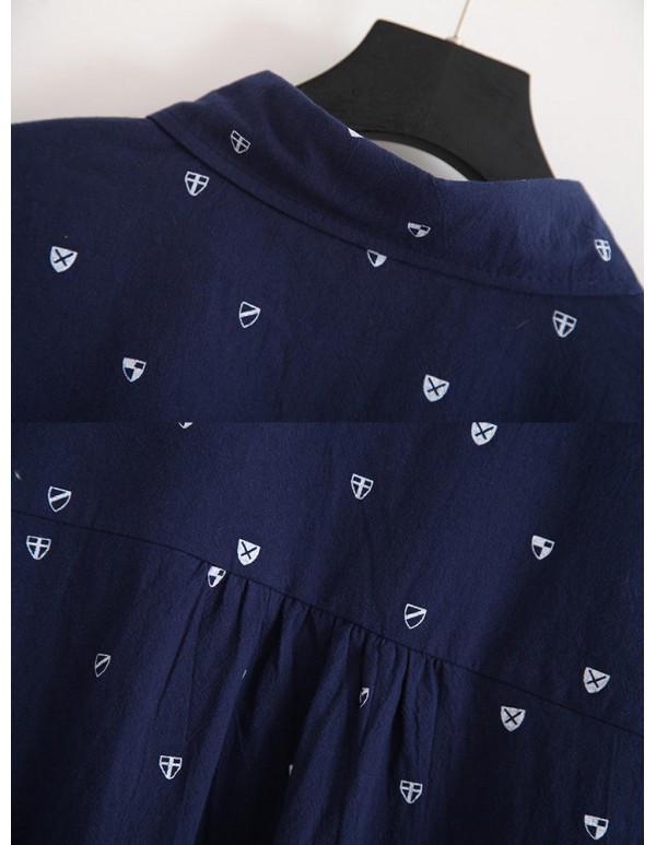 Plus Size Loose Women Cartoon Print Turn-down Collar Long Sleeve Blouse Shirt