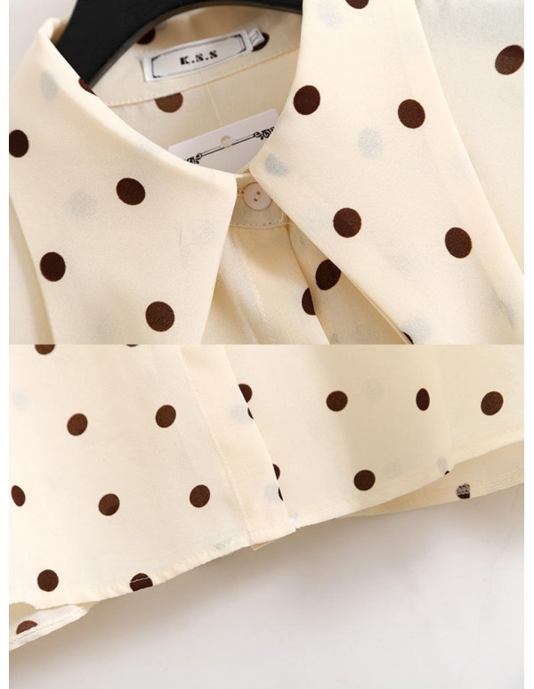 Elegant Polka Dot Turndown Collar Chiffon Long Sleeve Casual Blouse