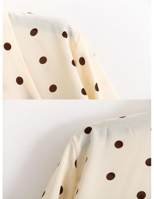 Elegant Polka Dot Turndown Collar Chiffon Long Sleeve Casual Blouse