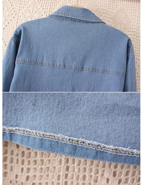 Oversized Denim Turn-down Collar Long Sleeve Casual Women Blouse