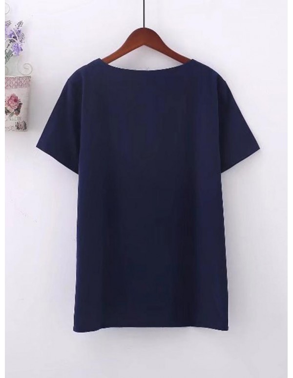 Women Floral Embroidery Short Sleeves Blouse