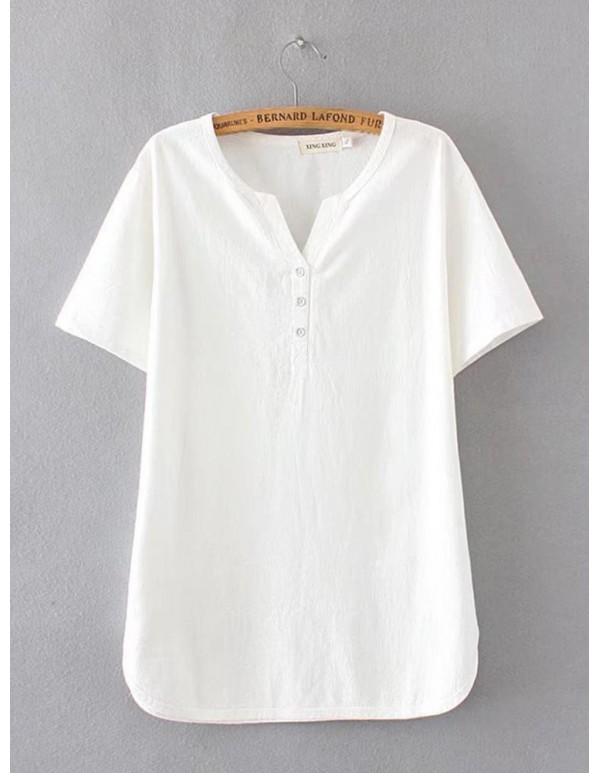 Women Brief V-neck Short Sleeves Solid Color Blouse