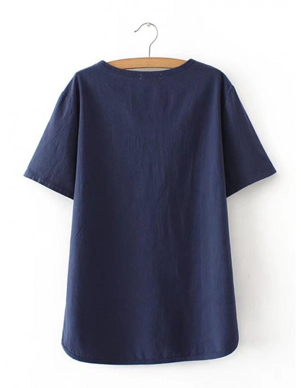 Women Brief V-neck Short Sleeves Solid Color Blouse