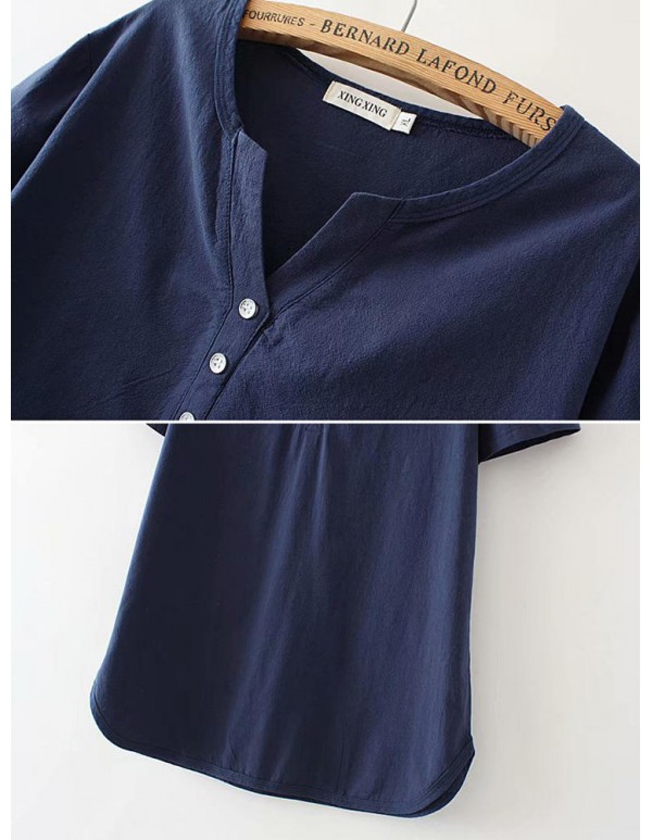 Women Brief V-neck Short Sleeves Solid Color Blouse