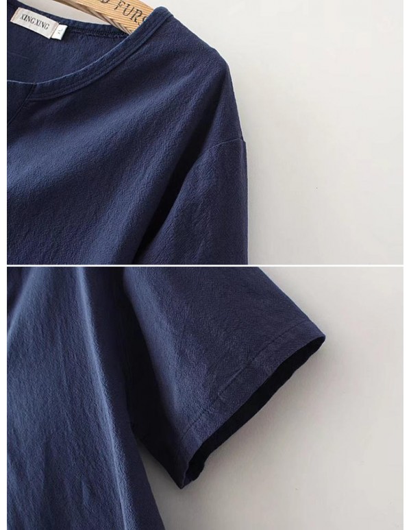 Women Brief V-neck Short Sleeves Solid Color Blouse