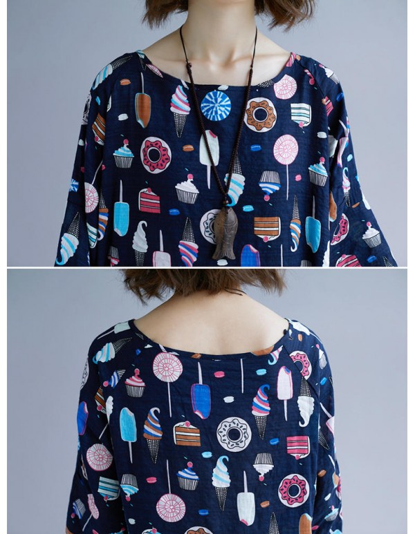 Plus Size Cartoon Print Pleated Hem O-Neck Short Sleeve Peplum Blouse