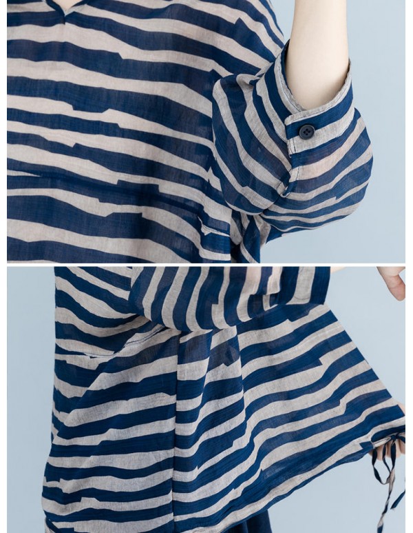 Plus Size Zebra Stripe V-Neck Half Sleeve Loose Shirts
