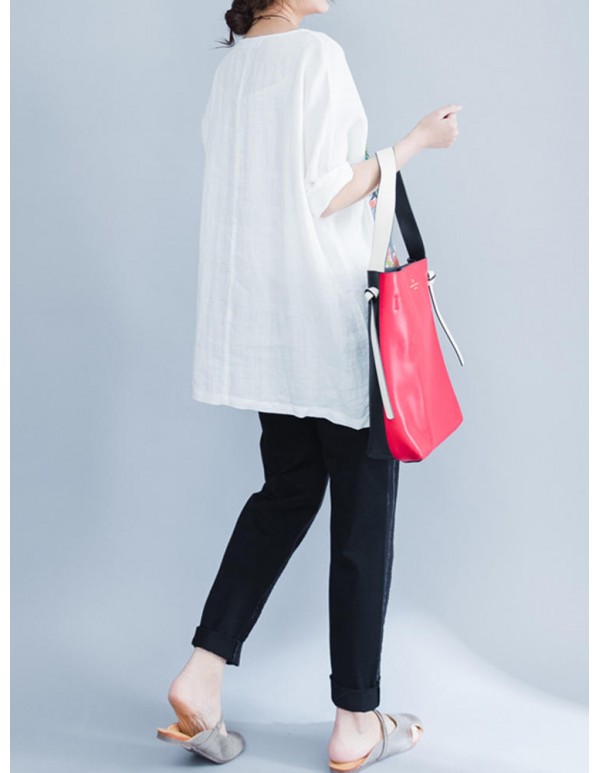 Plus Size Cartoon Print O-Neck Half Sleeve High Low Loose Blouse