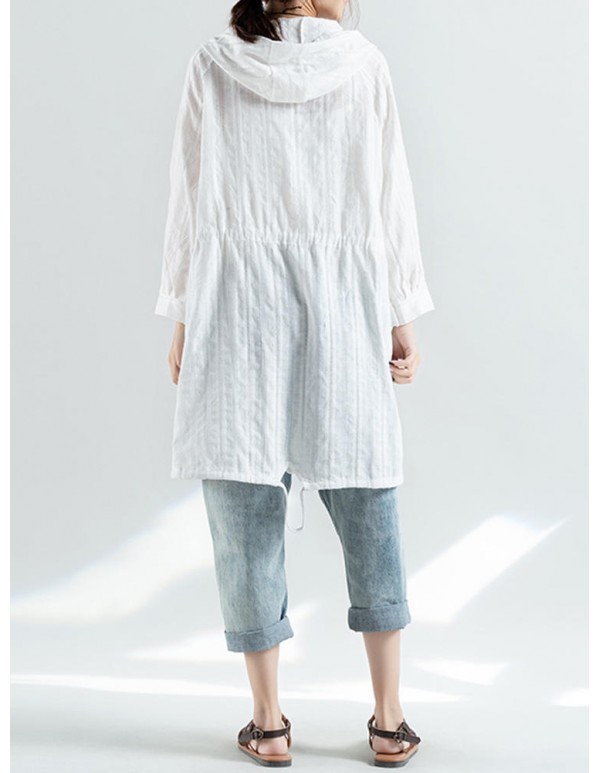 Women Cotton Adjustable Waist Semi-sheer Shirts With Hat